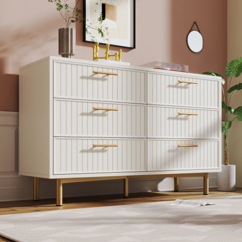 Sideboard Cabinet And Storage With 6 Drawers - White