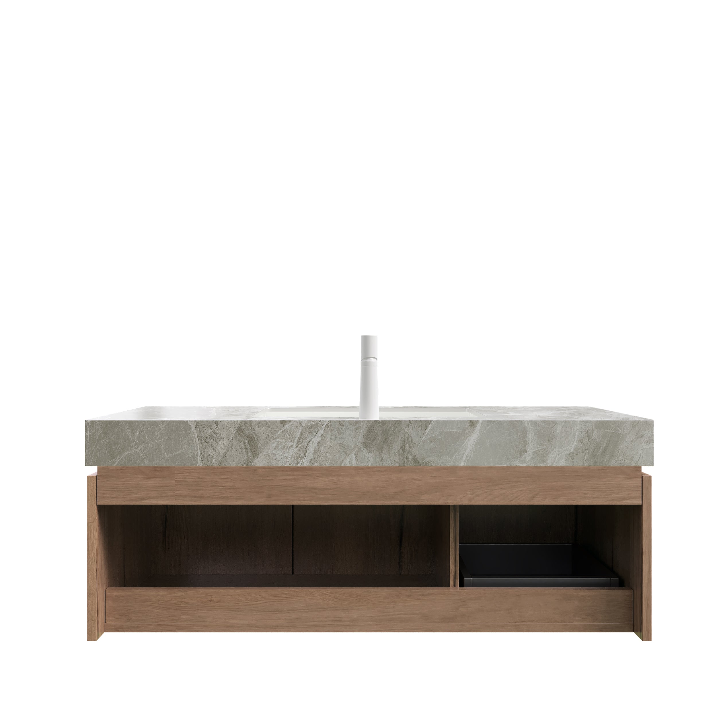Floating Bathroom Vanity Sink and Plywood Storage Cabinet With Drawer & Doors - White Oak Woodgrain