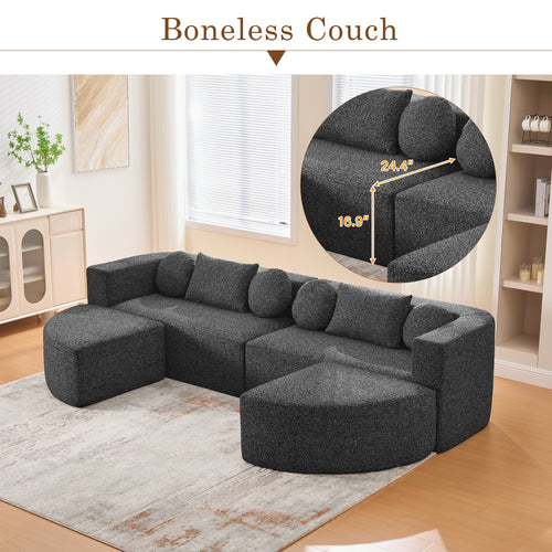 Boneless Modular Sectional Sofa 1With Deep Seating And Curved Design - Black