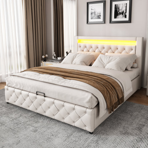 Multi-Functional Double Sized Bed With Slatted Frame And Storage Space