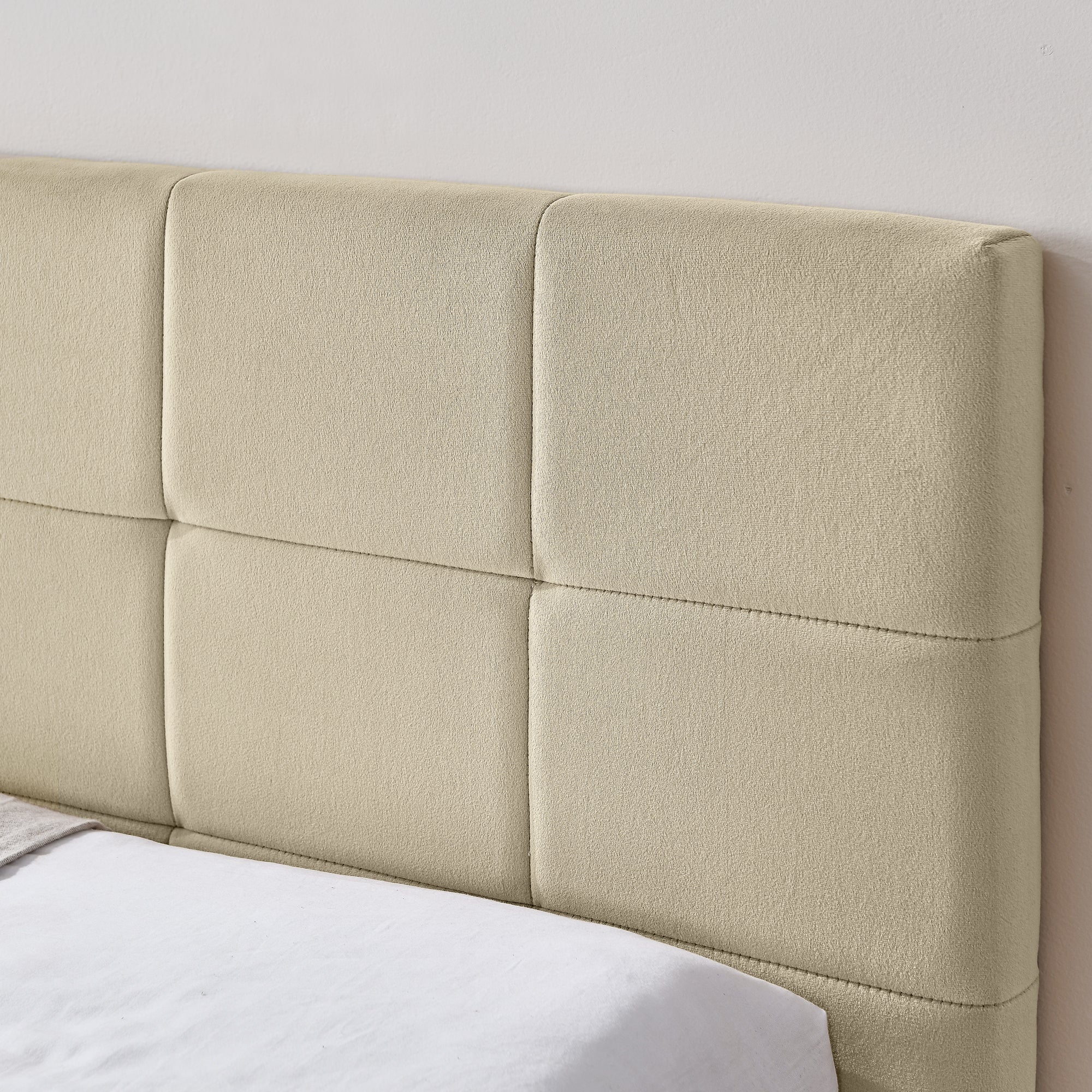 Queen Size Upholstered Tufted Bed Frame With Comfortable Backrest And Armrests - Velvet Beige