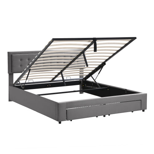 Upholstered King Size Bed With Large Storage Space - Grey