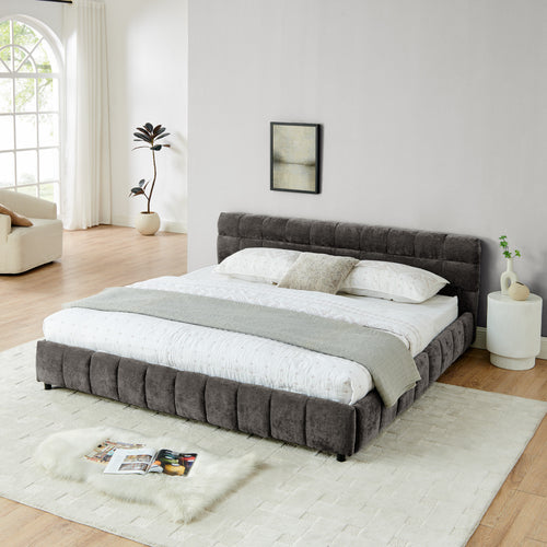 California King Size Upholstered Bed With Headboard And Drawer For Storage - Dark Gray