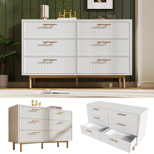 Sideboard Cabinet And Storage With 6 Drawers - White