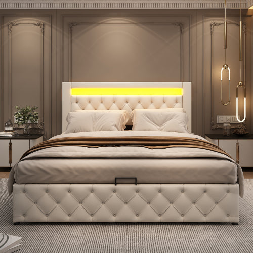 Multi-Functional Double Sized Bed With Slatted Frame And Storage Space