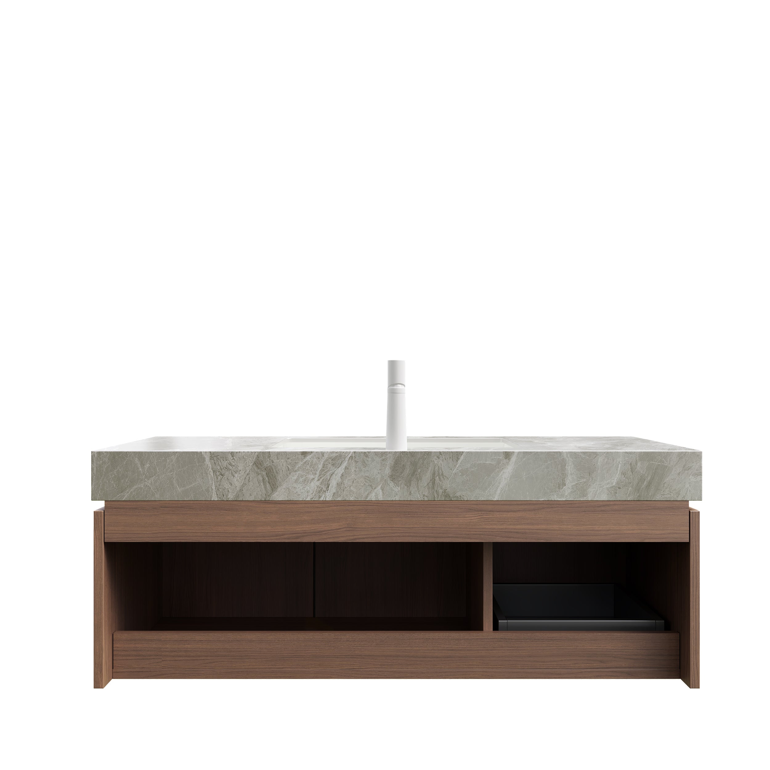 Floating Bathroom Vanity Sink and Plywood Storage Cabinet With Drawer & Doors - Brown Oak Woodgrain