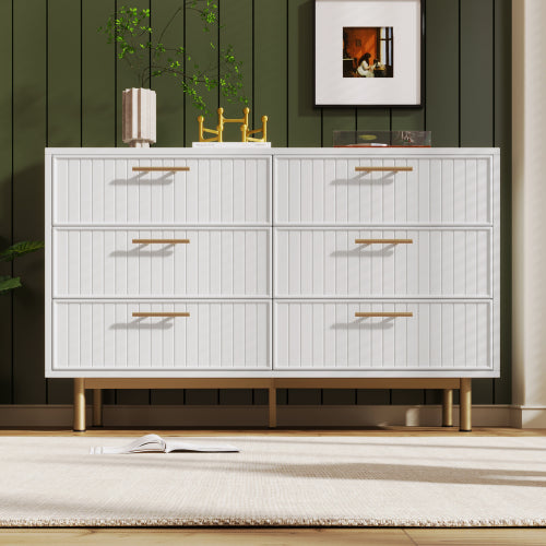 Sideboard Cabinet And Storage With 6 Drawers - White