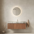 Floating Bathroom Vanity Sink and Plywood Storage Cabinet With Drawer & Doors - Brown Oak Woodgrain