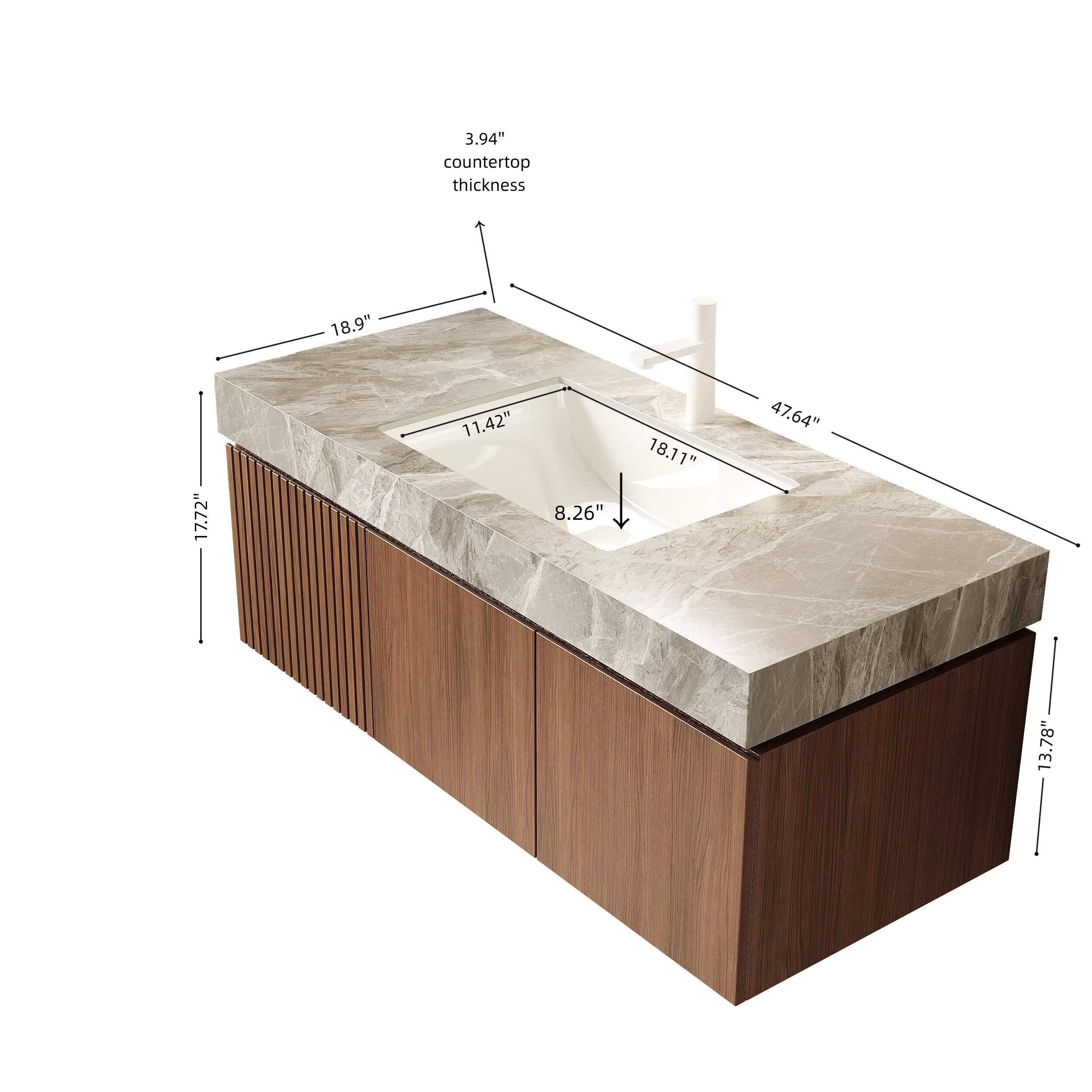 Floating Bathroom Vanity Sink and Plywood Storage Cabinet With Drawer & Doors - Brown Oak Woodgrain