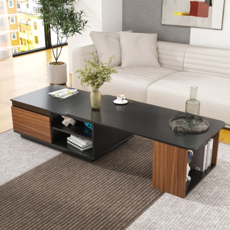 Extendable Coffee Table With 2 Storage Drawers - Black and Wood