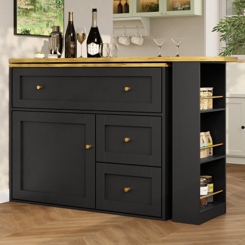 Extendable Bar Table With Storage and Kitchen Island - Black
