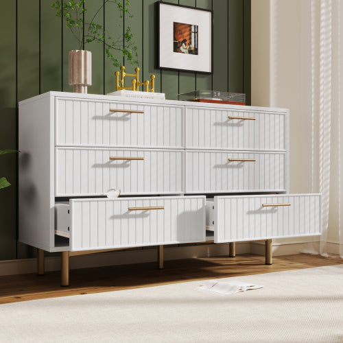 Sideboard Cabinet And Storage With 6 Drawers - White