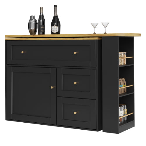 Extendable Bar Table With Storage and Kitchen Island - Black
