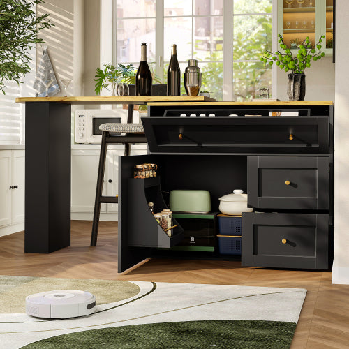 Extendable Bar Table With Storage and Kitchen Island - Black