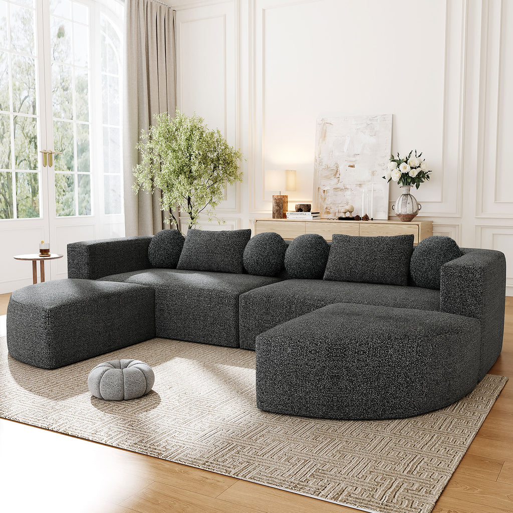 Boneless Modular Sectional Sofa 1With Deep Seating And Curved Design - Black