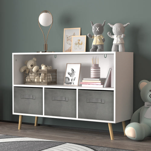 Fiberboard Bookshelf With Foldable Fabric Drawers
