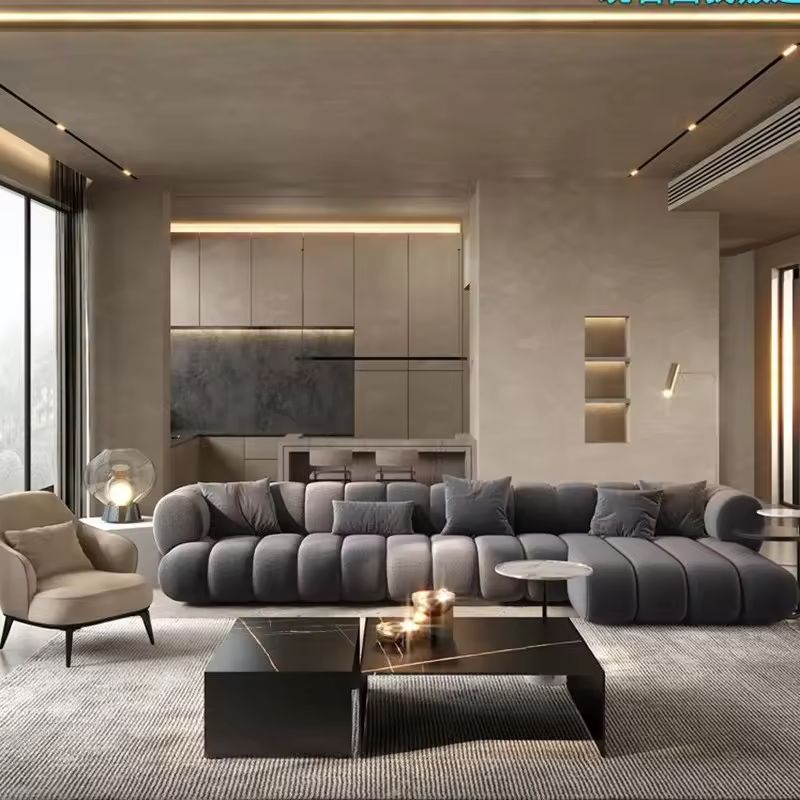 Large Velvet Home Sofa - Dark Gray