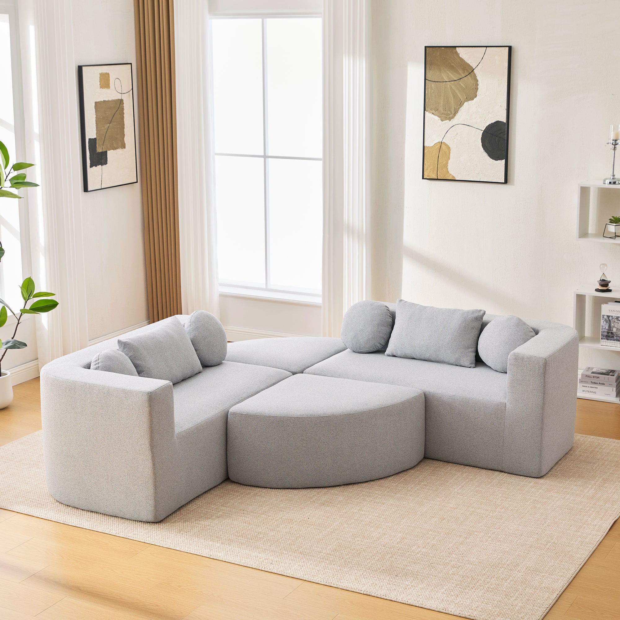 Boneless Modular Sectional Sofa 1With Deep Seating And Curved Design - Grey