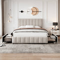 Double Bed Upholstered With 4 Storage Drawers - Beige