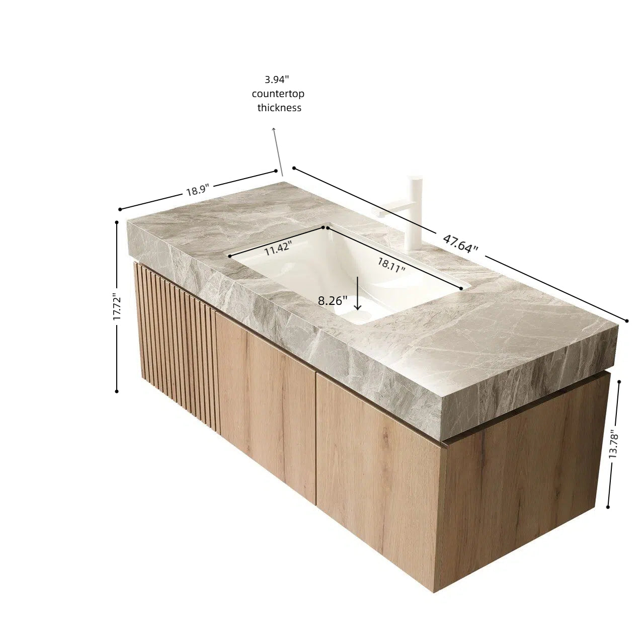 Floating Bathroom Vanity Sink and Plywood Storage Cabinet With Drawer & Doors - White Oak Woodgrain
