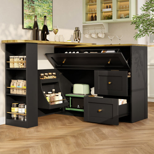 Extendable Bar Table With Storage and Kitchen Island - Black