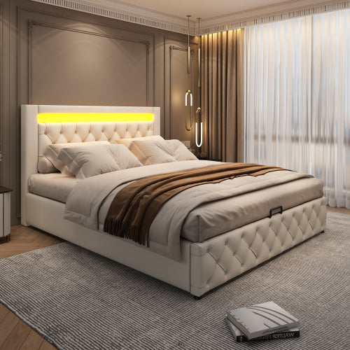 Multi-Functional Queen Sized Bed With Slatted Frame And Storage Space
