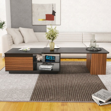 Extendable Coffee Table With 2 Storage Drawers - Black and Wood