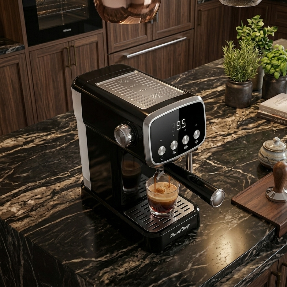 Slim Vertical Espresso Machine With Milk Frother and Built-in Cup Warmer - Black