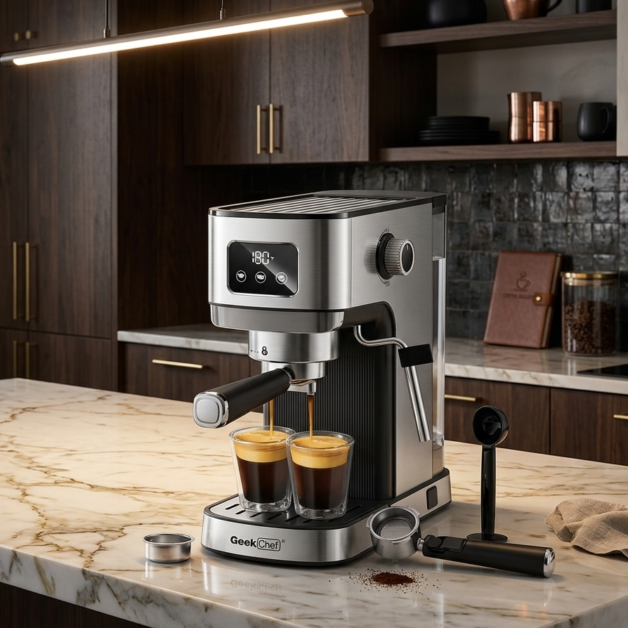 Geek Chef Espresso Machine, Cappuccino & Latte Machine - Stainless Steel