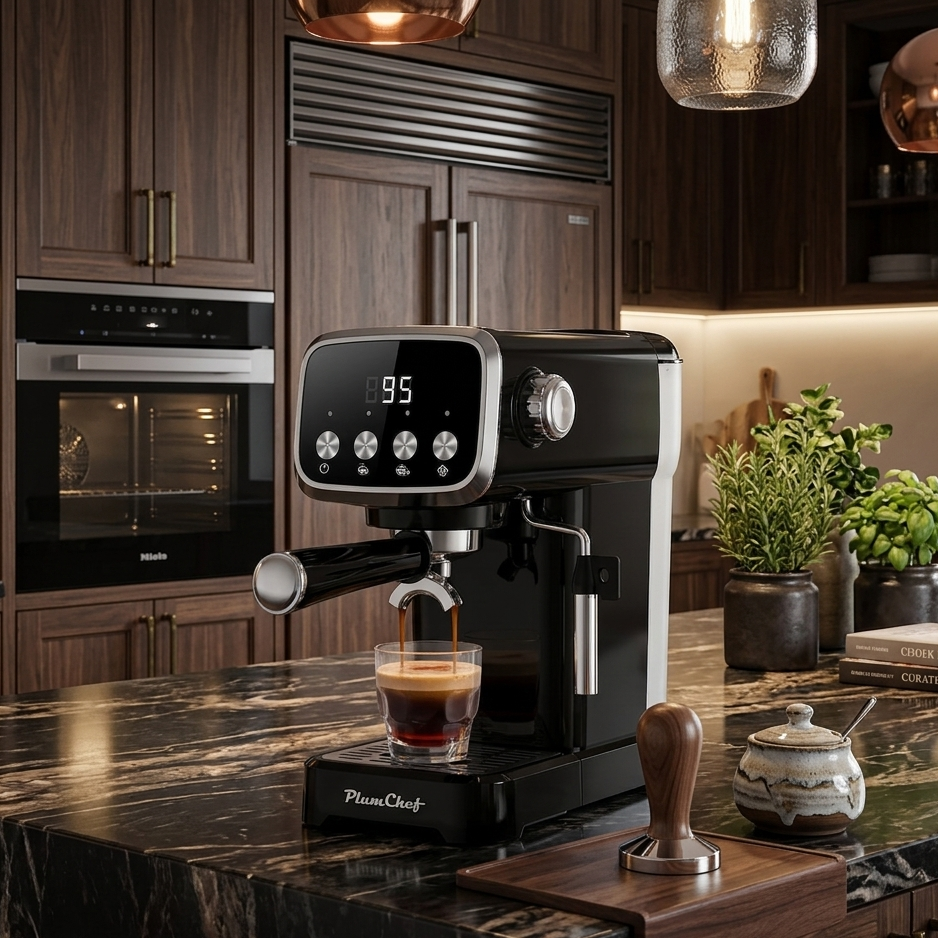 Slim Vertical Espresso Machine With Milk Frother and Built-in Cup Warmer - Black