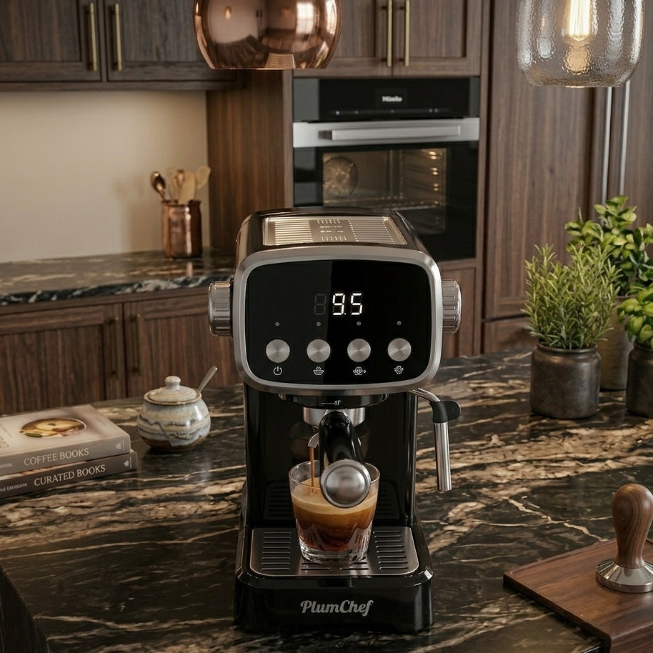 Slim Vertical Espresso Machine With Milk Frother and Built-in Cup Warmer - Black