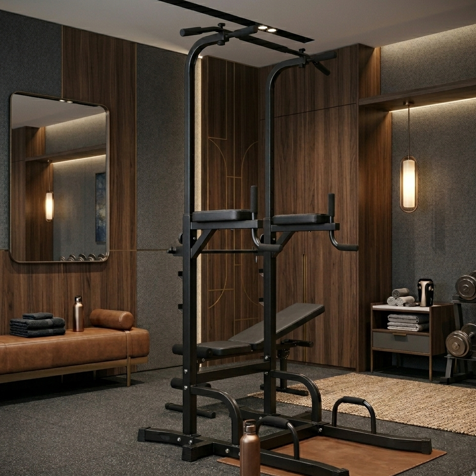 Power Tower With Bench Pull Up Bar Dip Station Adjustable Height Dip Stand Heavy Duty Multi-Function Fitness Rack