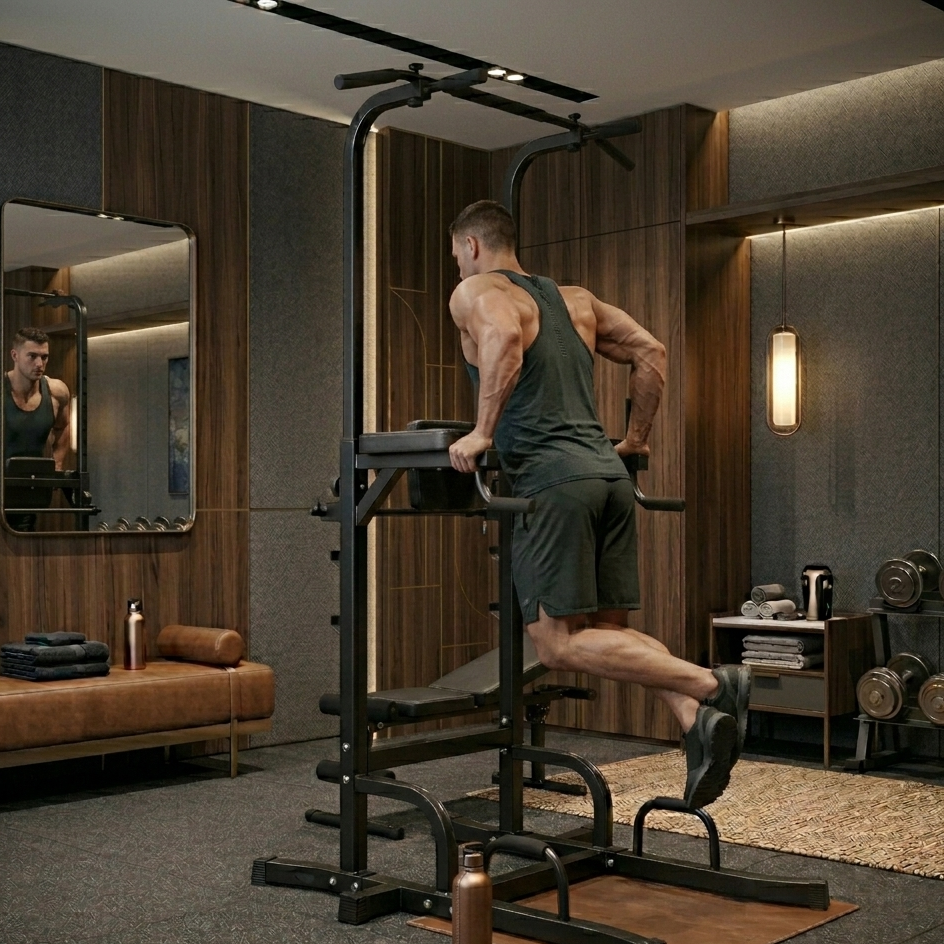 Power Tower With Bench Pull Up Bar Dip Station Adjustable Height Dip Stand Heavy Duty Multi-Function Fitness Rack