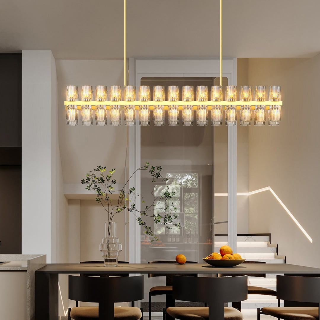 Modern Crystal Brass Rectangle Chandeliers, 54in Gold Farmhouse Chandeliers