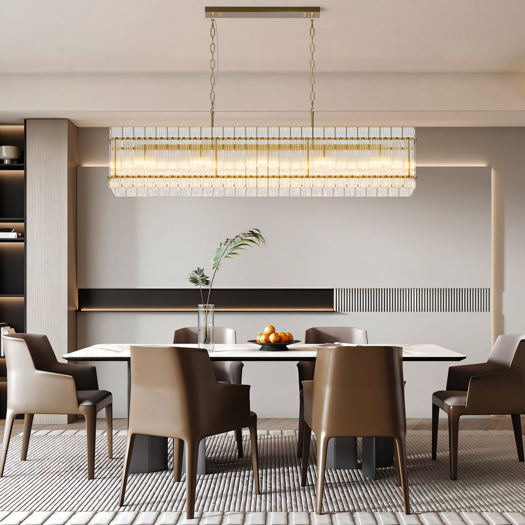 Modern Rectangular Crystal Glass Chandelier, 10-Lights Black Chandelier Lighting Contemporary Pendant Ceiling Light Fixture