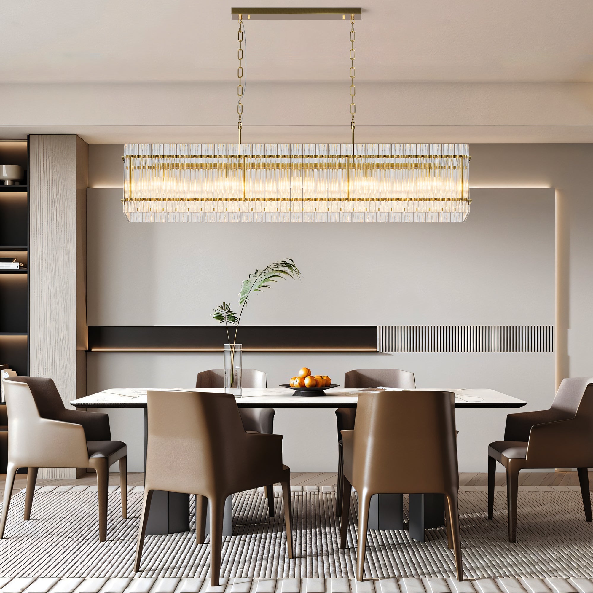 Modern Rectangular Crystal Glass Chandelier, 10-Lights Black Chandelier Lighting Contemporary Pendant Ceiling Light Fixture
