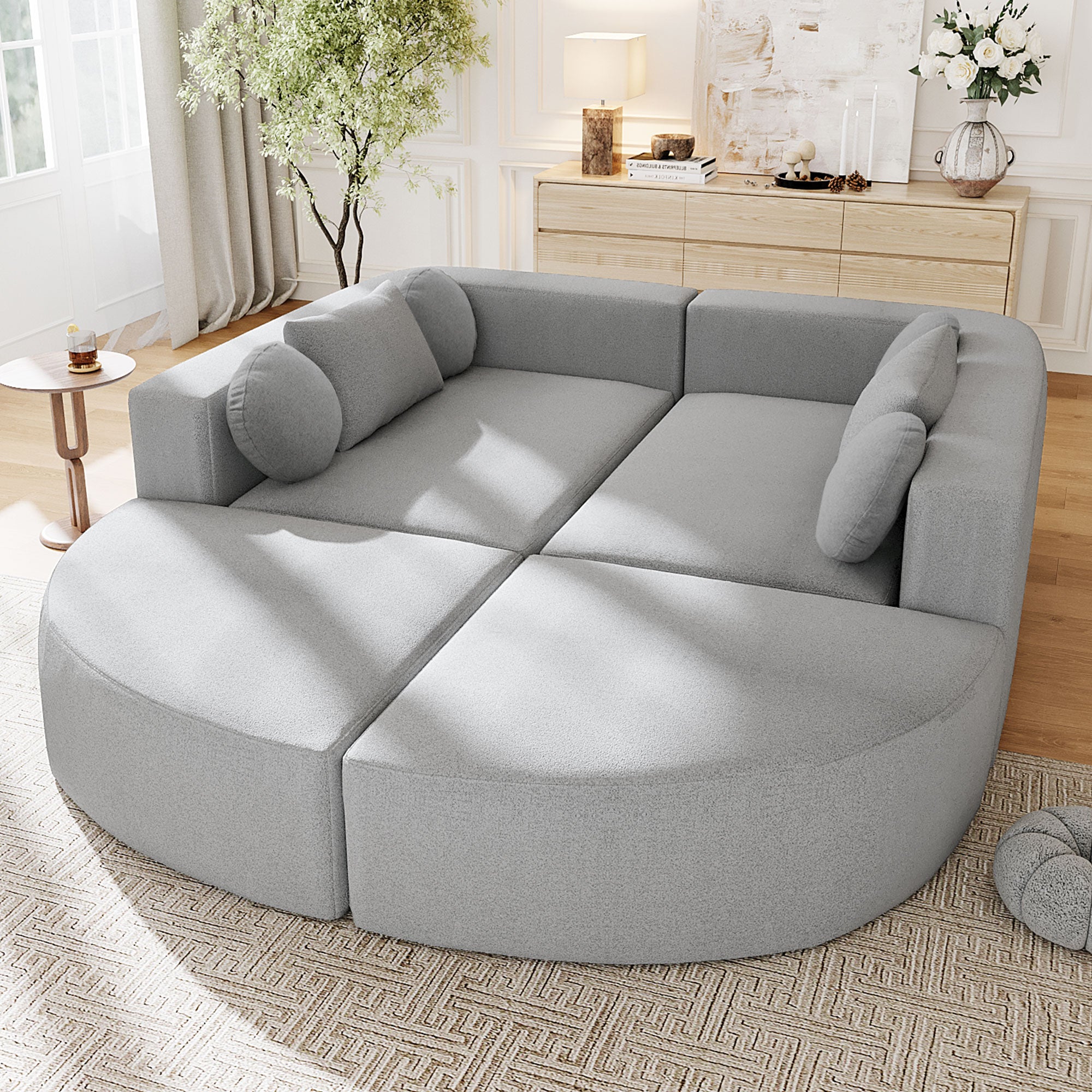 Boneless Modular Sectional Sofa 1With Deep Seating And Curved Design - Grey