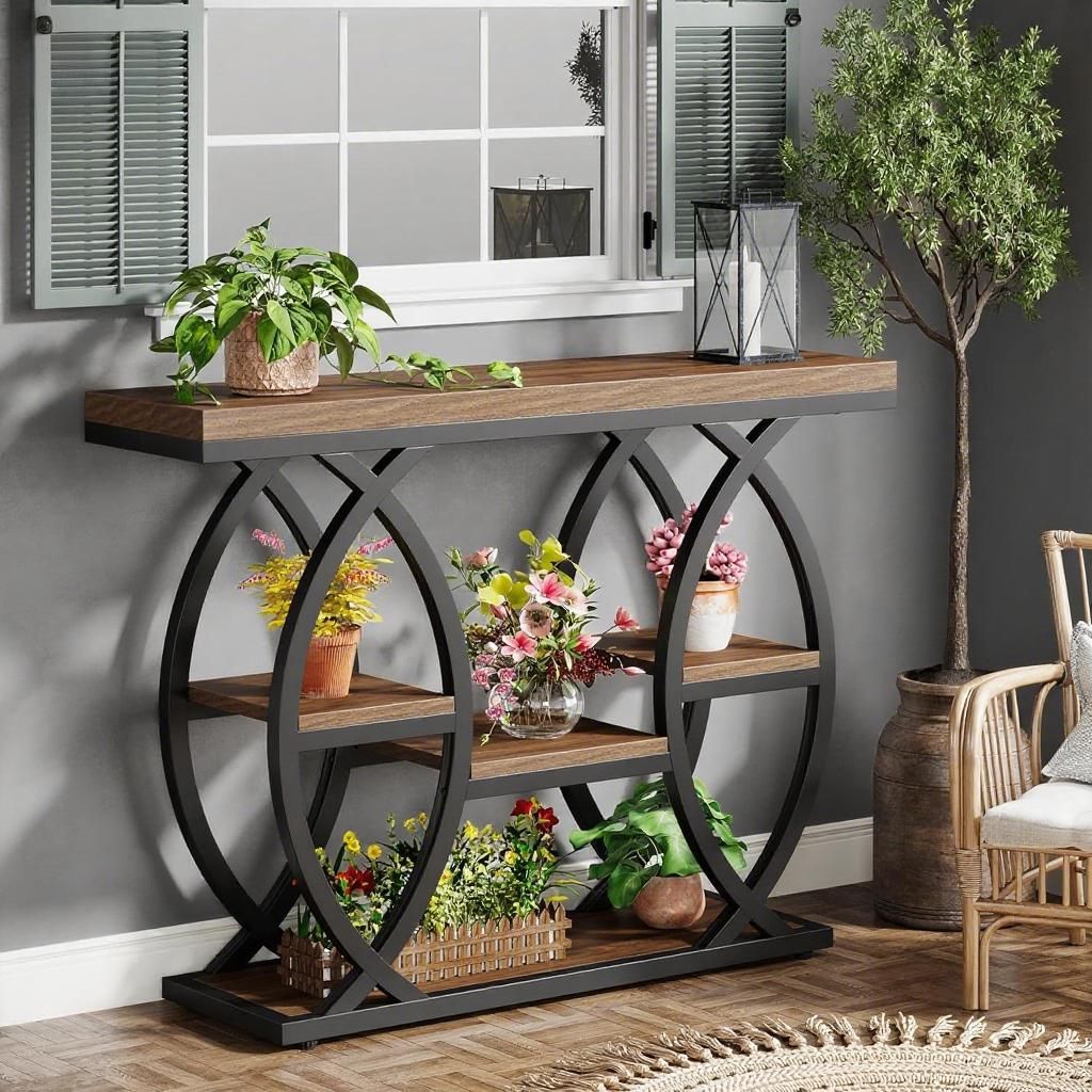 Console Table With Storage - Black Wood