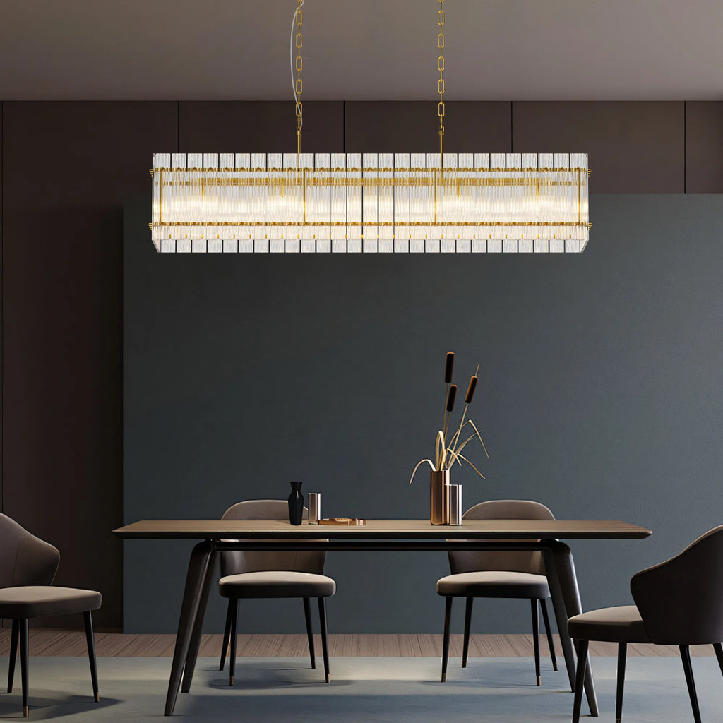 Modern Rectangular Crystal Glass Chandelier, 10-Lights Black Chandelier Lighting Contemporary Pendant Ceiling Light Fixture