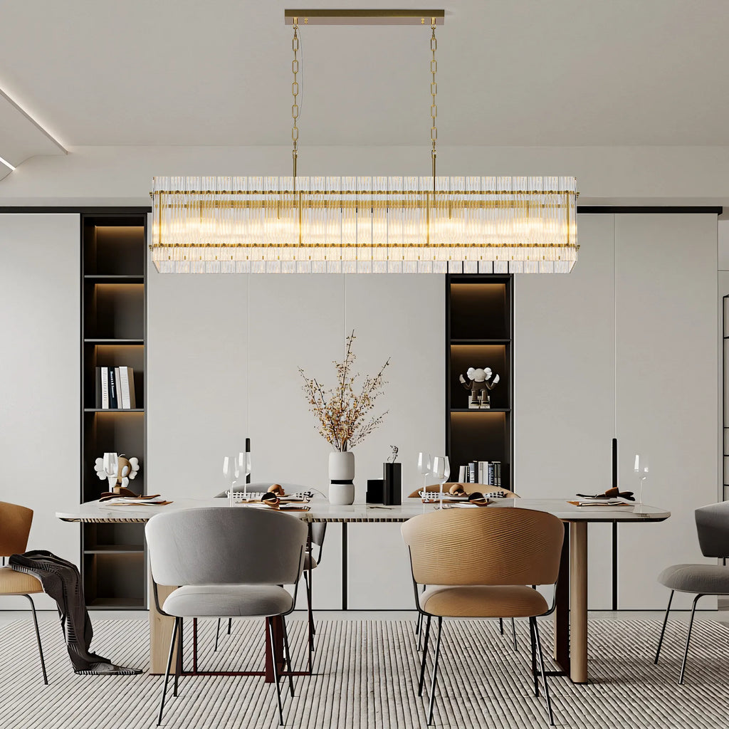 Modern Rectangular Crystal Glass Chandelier, 10-Lights Black Chandelier Lighting Contemporary Pendant Ceiling Light Fixture