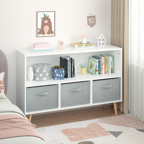 Fiberboard Bookshelf With Foldable Fabric Drawers