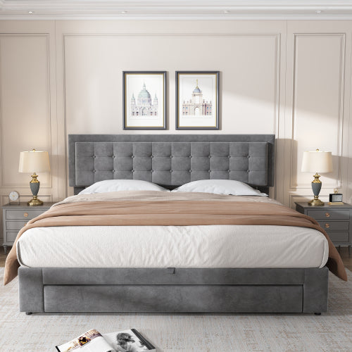 Upholstered King Size Bed With Large Storage Space - Grey