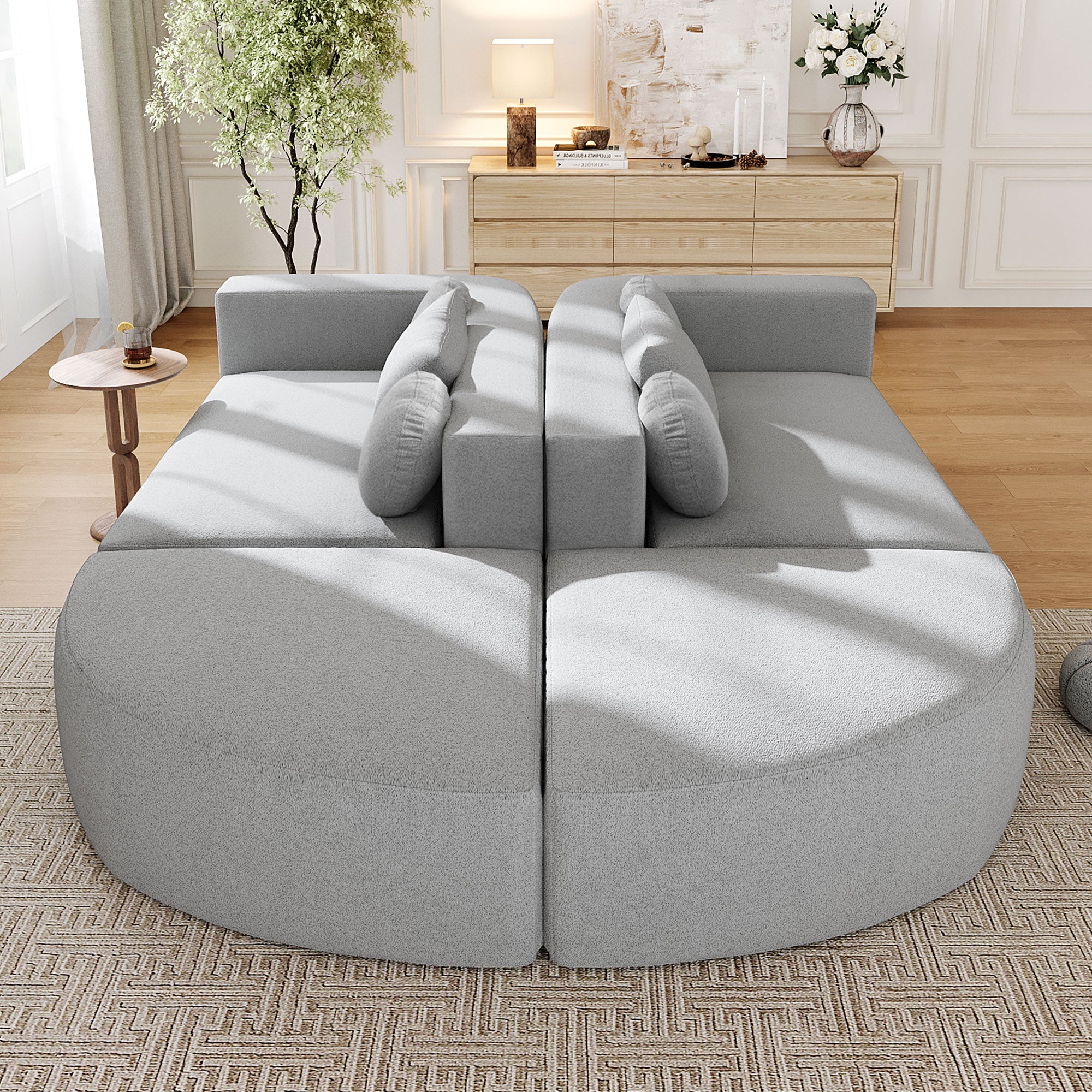 Boneless Modular Sectional Sofa 1With Deep Seating And Curved Design - Grey