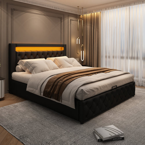 Multi-Functional Double Sized Bed With Slatted Frame And Storage Space