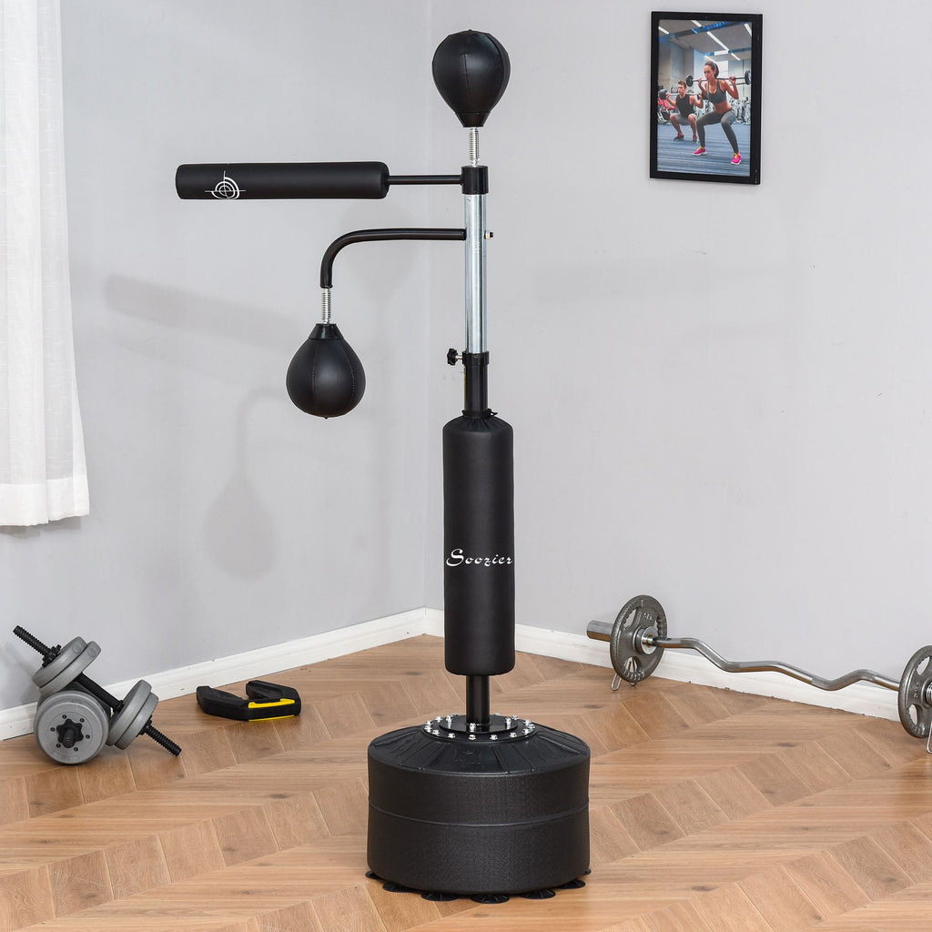 4-in-1 Boxing Punching Bag Stand with 2 Speedballs, 360° Relax Bar, & PU-Wrapped Bag & Adjustable Height, Black