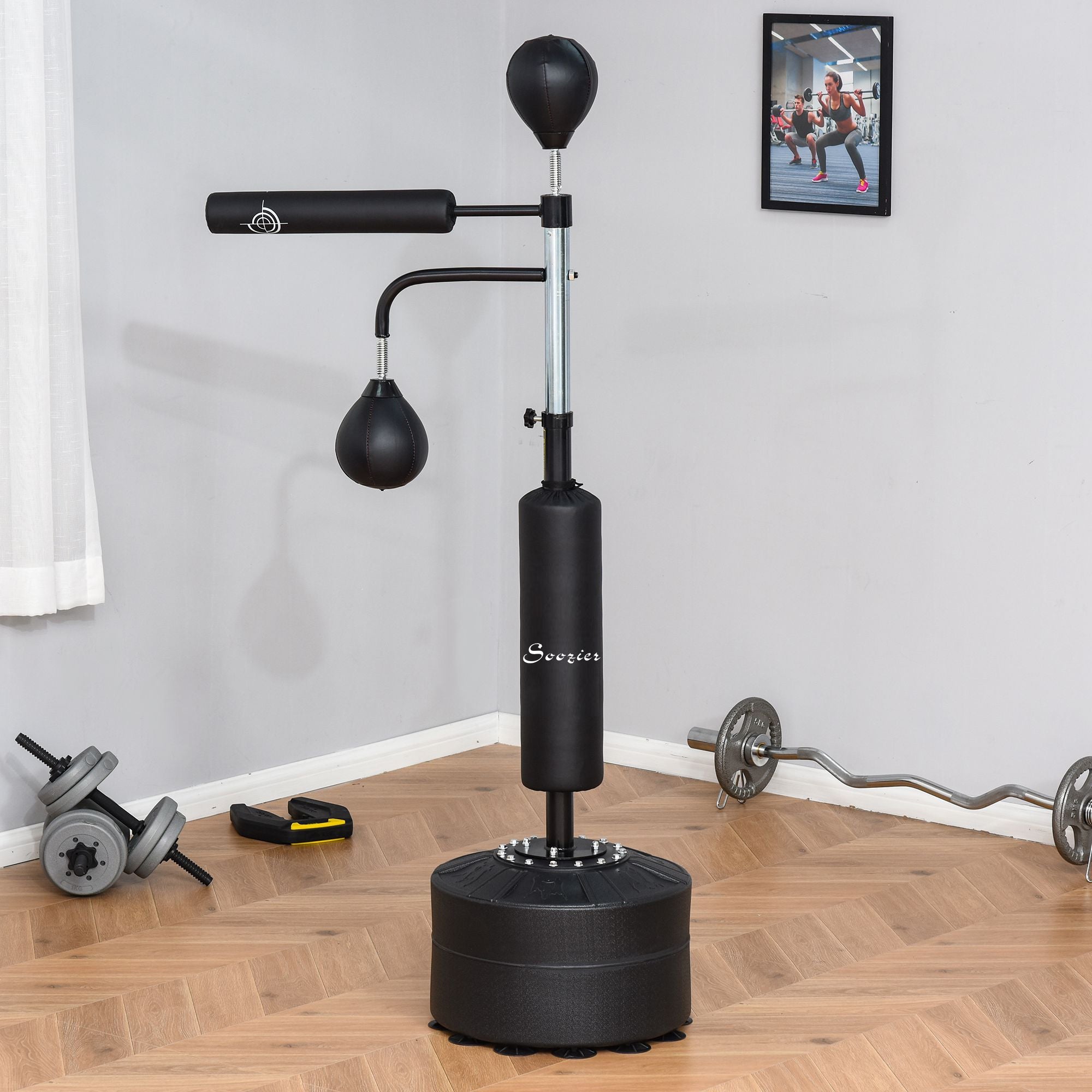 4-in-1 Boxing Punching Bag Stand with 2 Speedballs, 360° Relax Bar, & PU-Wrapped Bag & Adjustable Height, Black