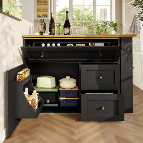 Extendable Bar Table With Storage and Kitchen Island - Black