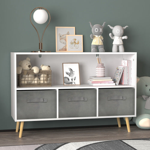 Fiberboard Bookshelf With Foldable Fabric Drawers
