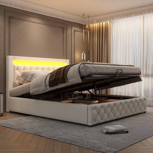 Multi-Functional Queen Sized Bed With Slatted Frame And Storage Space