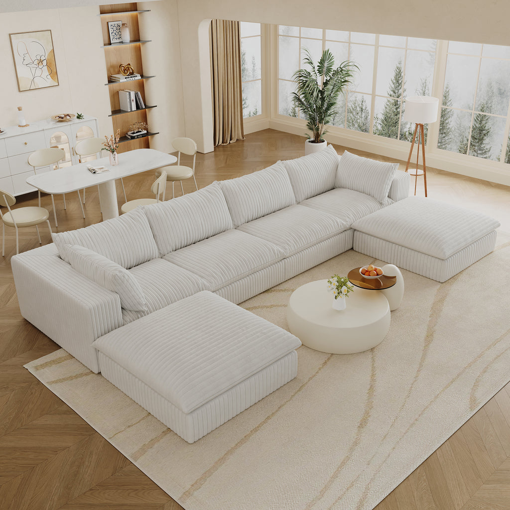 Cloud Sofa U Shaped in Corduroy Fabric - White